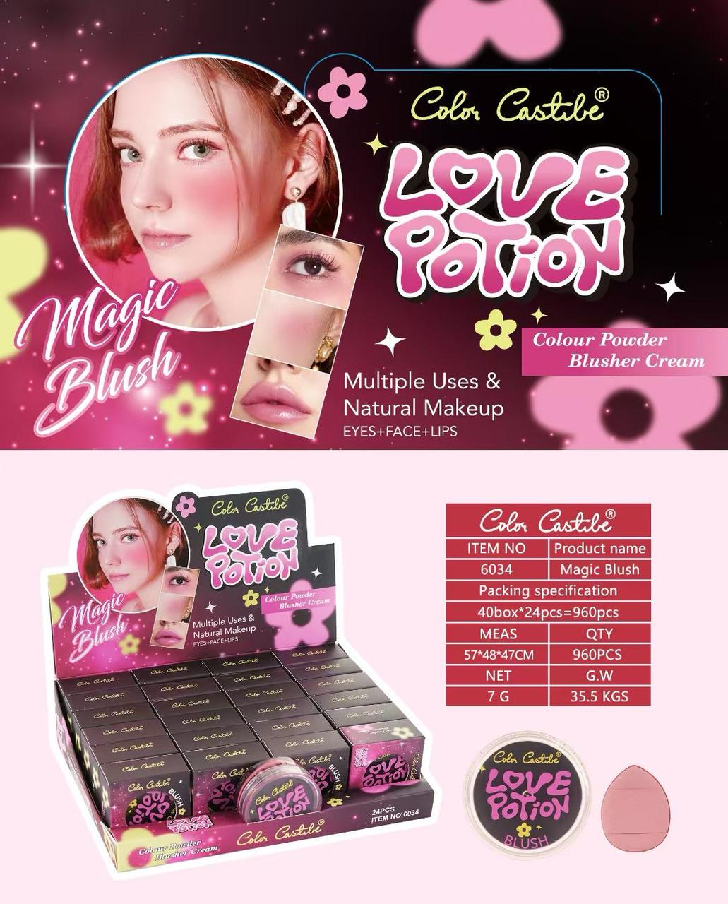 Color Castle Highly Pigment Black Color-Changing Vegan Blush Palette Long-Lasting Magic Blush Cute Packaging Cream