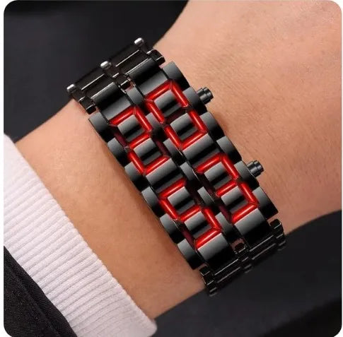 Fashion Mens Digital Lava Wrist Watch Men Black Full Metal LED Display Watches Gifts for Male Boy Sport Creative Clock
