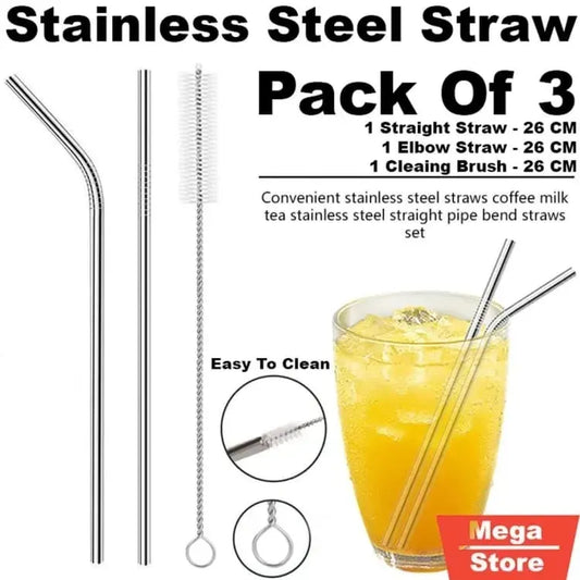 New Safe pollution Pack Of 3 Straight curved Stainless Steel Reusable Fruit Drinking Straws with FREE Cleaning Brush Eco-Friendly Durable Kitchen Utensils baby Drinking Metal Straws for Kids Straw Glasses