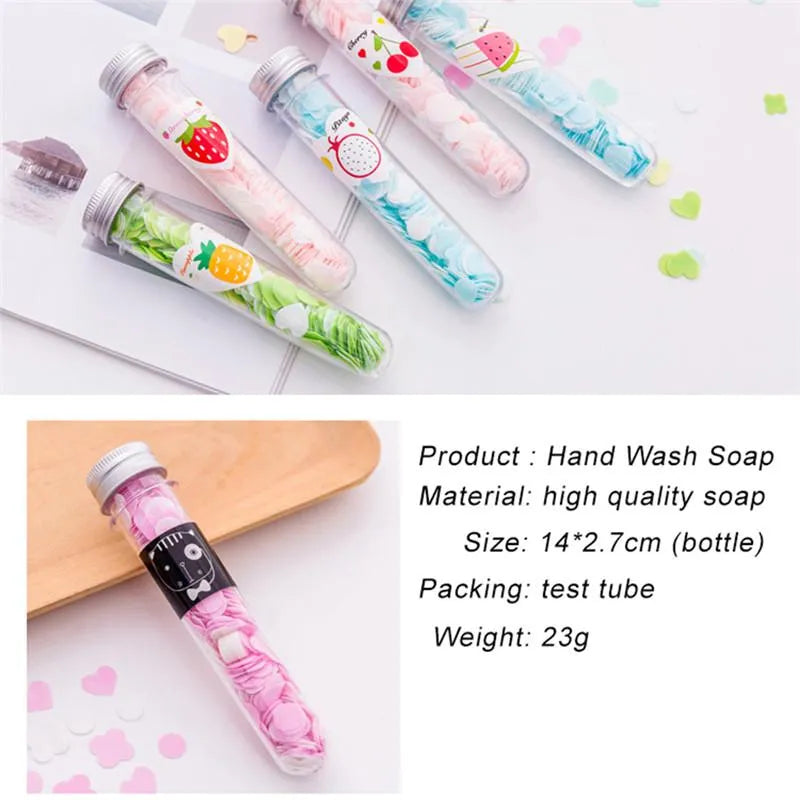 Portable Mini Body Washing Bath Test Tube Confetti Foaming Flower One time Paper Soap Slice , paper soap for school