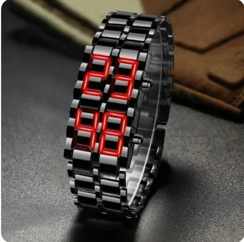 Fashion Mens Digital Lava Wrist Watch Men Black Full Metal LED Display Watches Gifts for Male Boy Sport Creative Clock