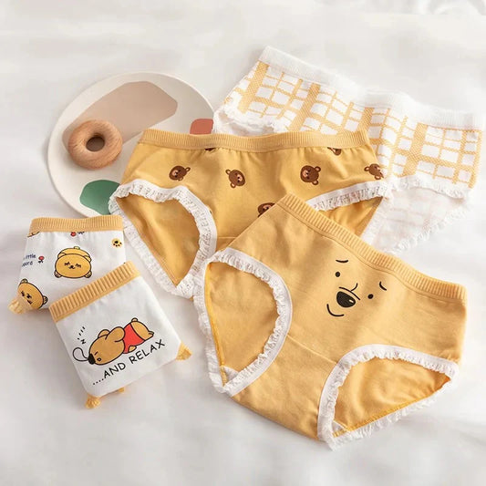 Pack Of 3 Soft Cotton Ladies Imported Comfortable Cartoon Pattern Elastic Waist Printed Panties For Girls And Women's CS09