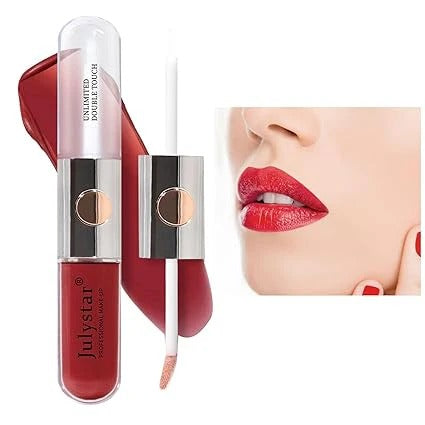 2 in 1 lipgloss Double Headed Transparent Plumping Lip Gloss+Lip liner 6ml , Random Shades