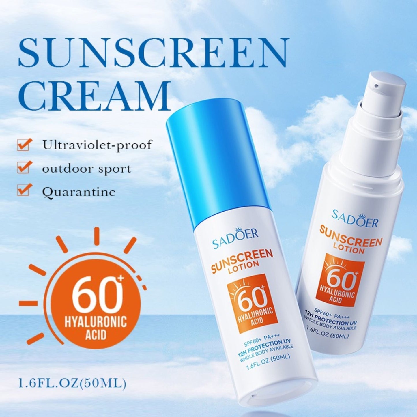 Sadoer 60spf Hyaluronic Acid Sunscreen Lotion 50ml
