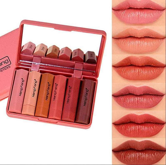 pack of 6 HengFang brand Hot sale 6pcs/set matte lipstick waterproof long lasting lip kit makeup set Pigment Velvet