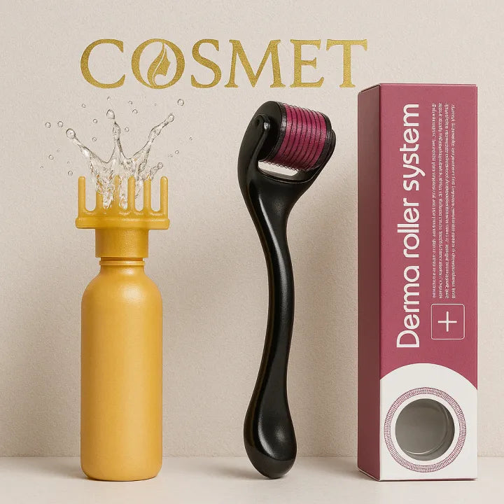 Cosmet PK 2 in1 Derma roller + hair oil bottle , Reduce Fine Lines for Smooth Skin