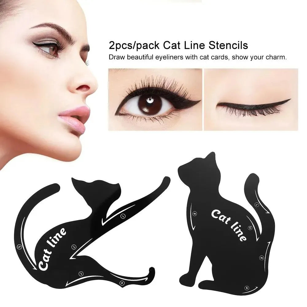 2 pcs Smokey Eyeshadow Template Plate Professional Multifunction Black Cat Shape Eye liner & Eye Shadow Guide Template 12 in 1 Cat Eyeliner Stencil
