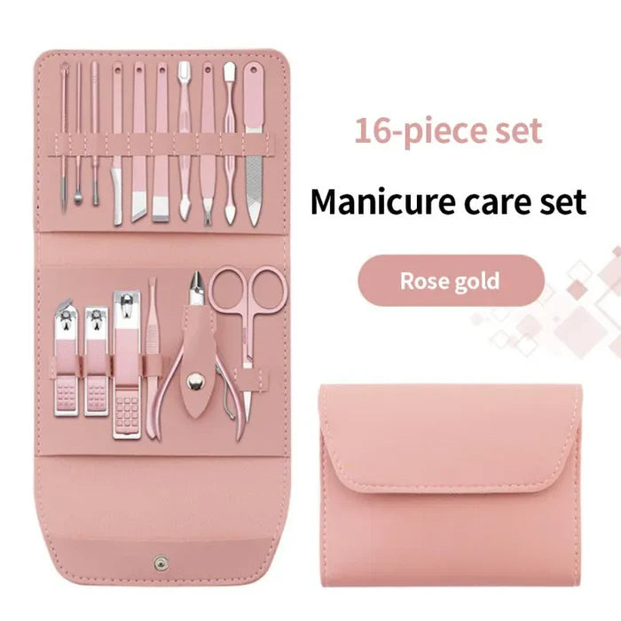 New Pack Of 16pcs Set Manicure Pedicure Grooming Kit, Stainless Steel set, Nail cutter set, Nails Care, Clipper, Nails tool Set, Professional Spa kit with PU Leather Case