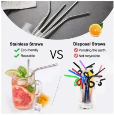 New Safe pollution Pack Of 3 Straight curved Stainless Steel Reusable Fruit Drinking Straws with FREE Cleaning Brush Eco-Friendly Durable Kitchen Utensils baby Drinking Metal Straws for Kids Straw Glasses