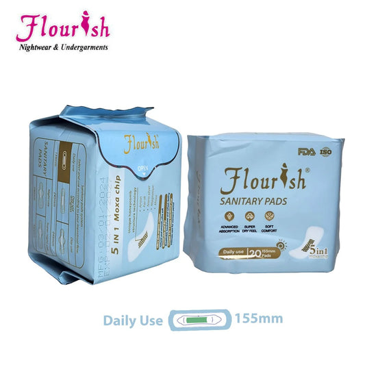 FLOURISH 155mm WINGLESS DAILY USE SANITARY PADS FOR GIRLS & WOMEN 20 PCS