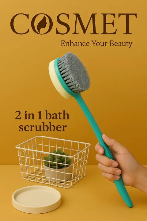 High Quality Bath Sponge 2 IN 1 Long Handle Bath Body Brush with Soft Loofah Bristles Back Scrubber with Curved Long Handled Shower Brush for Wet or Dry Bath Shower Sponge Back Scrubber Brush