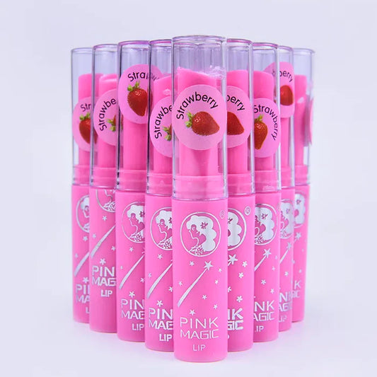 New long lasting strawberry flavor fruit juice vitamin C changeable color lipsticks pink magic lipstick