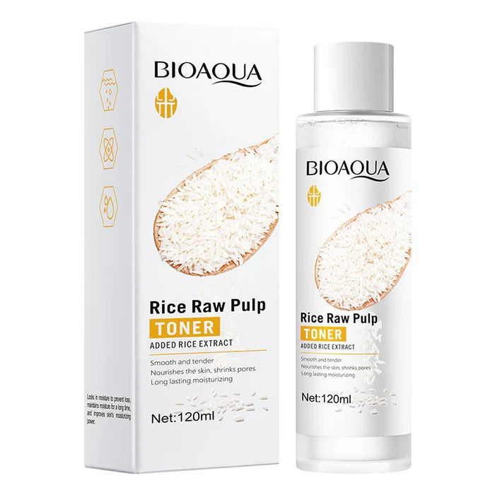 BIOAOUA Rice RAW Pulp Toner Added Rice Extract Replenishing long lasting shrink pores nourishes the skin smooth and tender Moisturizing Brightening Skin Care Softening Water Toner 12OML