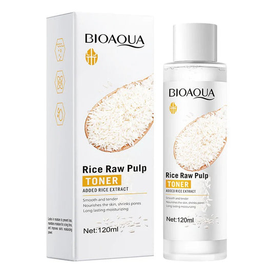 BIOAOUA Rice RAW Pulp Toner Added Rice Extract Replenishing long lasting shrink pores nourishes the skin smooth and tender Moisturizing Brightening Skin Care Softening Water Toner 12OML