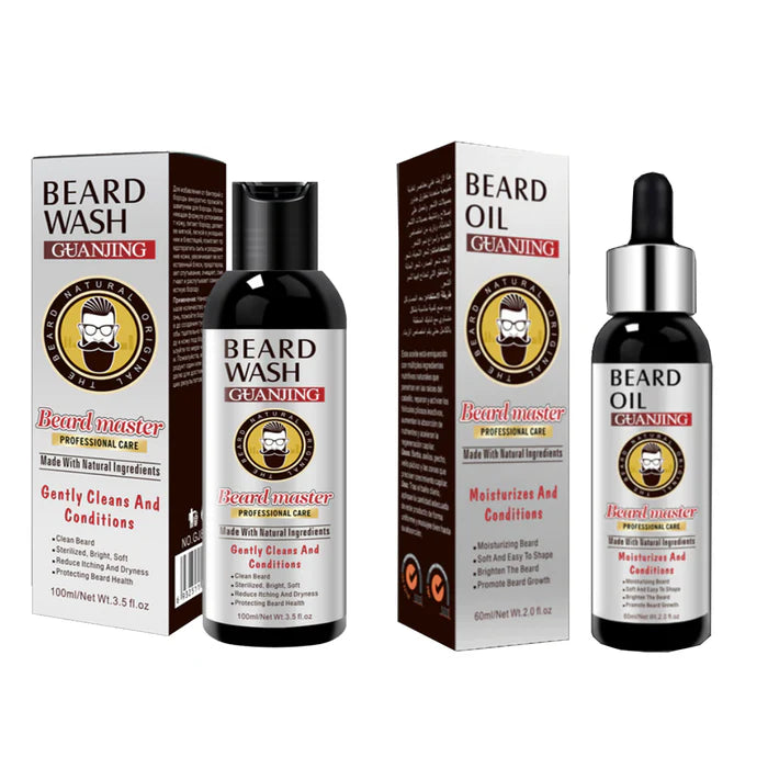 GUANJING Natural Beard Growth Anti Hair Loss Beard Oil 60 ml & Beard Shampoo 100 ml GJ81921 GJ81923