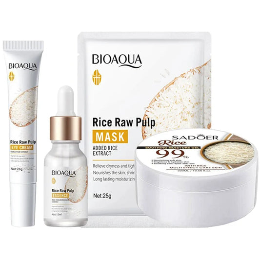 New Rice Pack of 4 deal Eye cream & face mask OR Soothing Gel & Rice serum skin care series