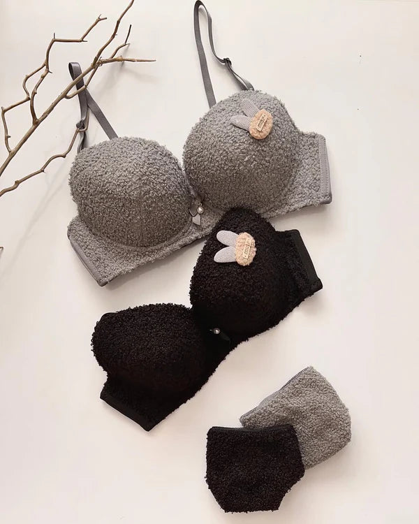 New High Quality Sexy Cute Soft Plush Design Bra & Panty Set E991