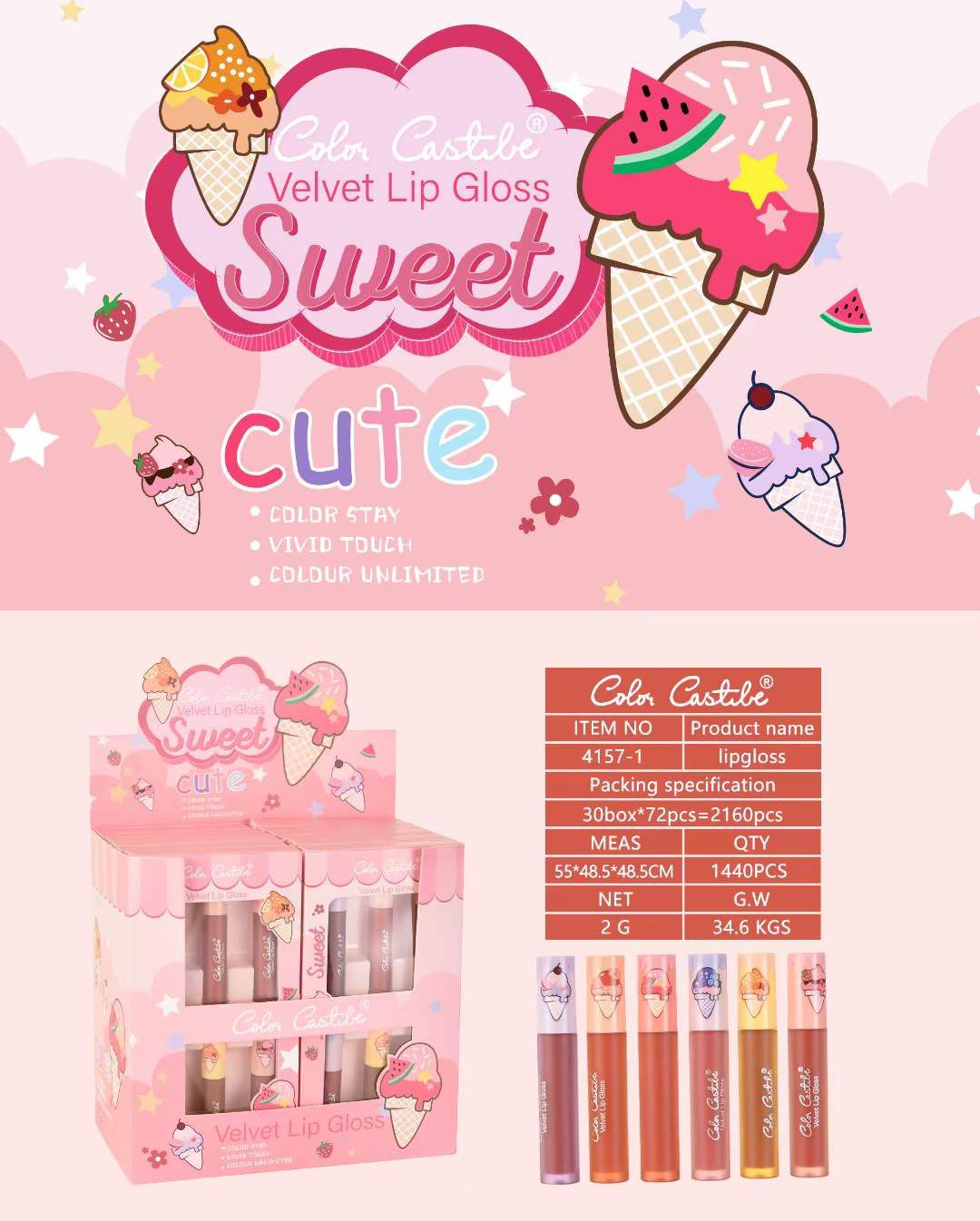 Color castle  Matte Long Lasting Gloss Set of 6 pcs