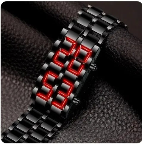Fashion Mens Digital Lava Wrist Watch Men Black Full Metal LED Display Watches Gifts for Male Boy Sport Creative Clock