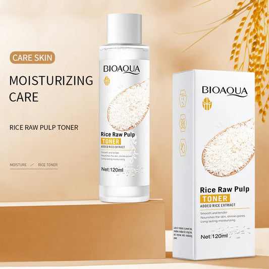 BIOAOUA Rice RAW Pulp Toner Added Rice Extract Replenishing long lasting shrink pores nourishes the skin smooth and tender Moisturizing Brightening Skin Care Softening Water Toner 12OML