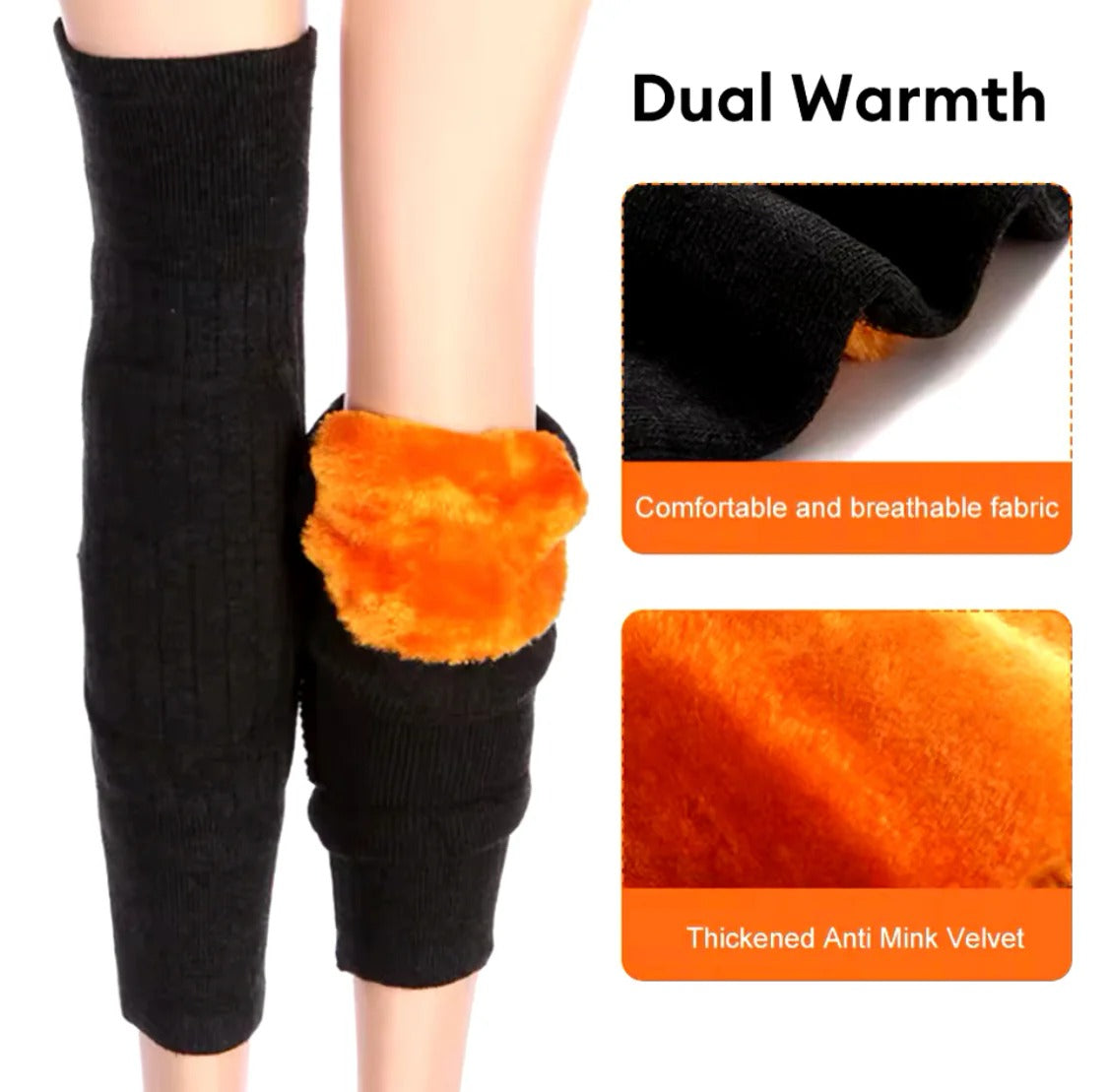 2 PCS Non-Slip Cashmere Wool Knee Pads Leg Warmer with Strap Adjustable for Men & Women