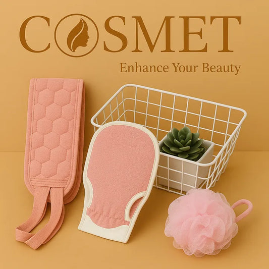 Cosmet pk 3pcs Exfoliating Bath Towel Set, 3 In 1 Back Bath Scrubbing, Body Cleaning Washcloth, Soft Bath Glove, Shower Ball Loofah , bath sponge, Bath Body Brush Back Scrubber Belt
