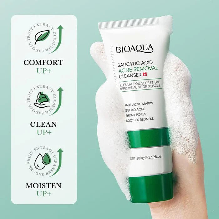 BIOAQUA Salicylic Acid Acne removal cleanser acne marks fading pores shrinking redness soothing oil controlling facial cleanser 100g