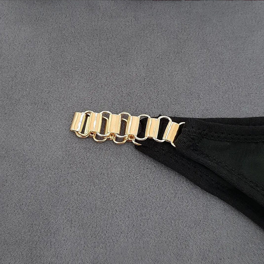 High Quality New Style Chain Straps Front Metal V buckel Bra & Panty Set 195