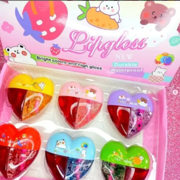 COSMET PK 2 in1 Trendy Korean Heart Lip Gloss Cute Lip Gloss2 in1 Mirror Glossy Lipstick Women Girls Non-Fading Long Lasting Transparent Double Headed Lip Gloss Moisturizing Makeup , glossy lip gloss