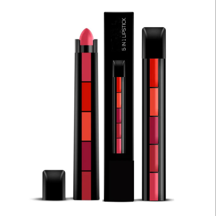 New Lipstick 5 in 1 Cosmetics - 5 Steps Matte Lipstick in 1