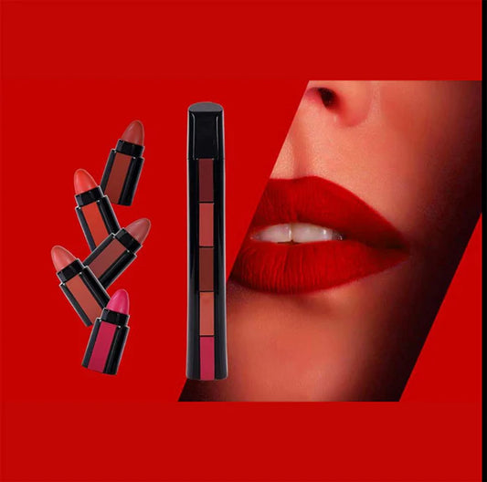 New Lipstick 5 in 1 Cosmetics - 5 Steps Matte Lipstick in 1