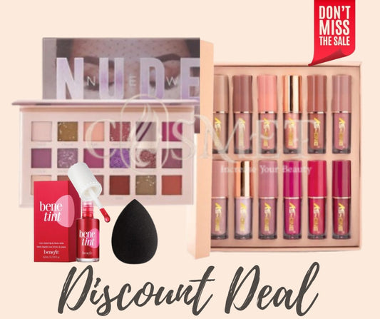 PACK OF 4 DEAL 12 PCS 2 Colors Matte Liquid Lipstick Set,1 Piece Sponge Blender,Nude Eyeshadow Palette