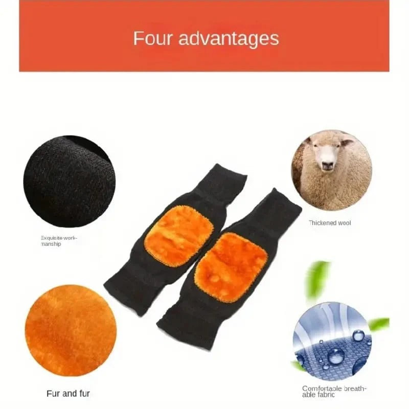 2 PCS Non-Slip Cashmere Wool Knee Pads Leg Warmer with Strap Adjustable for Men & Women