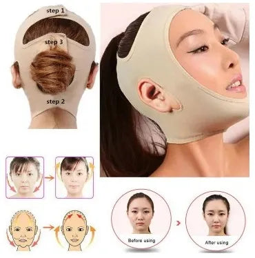 Double Chin Breathable Face Lifting Belt v shape Face Slimming Belt for Women Anti Double Chin Belts Ultra-thin Strap Band Anti Wrinkle Mask for Women(Beige -LARGE)