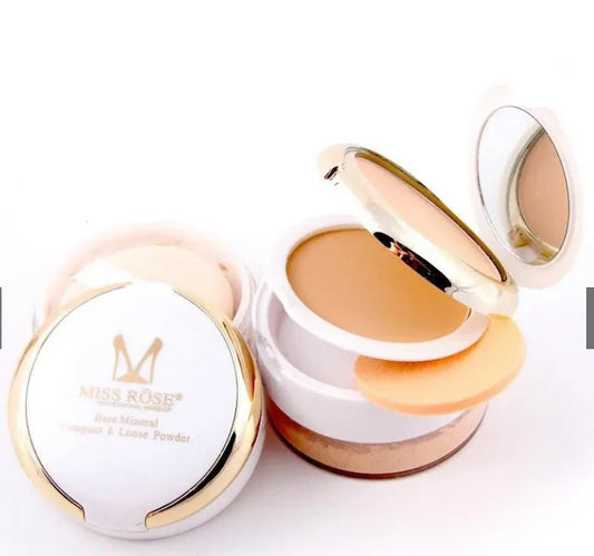 MISS ROSE (3 in 1) Professional 3D Pearl Whitening Compact & Loose Powder 45g