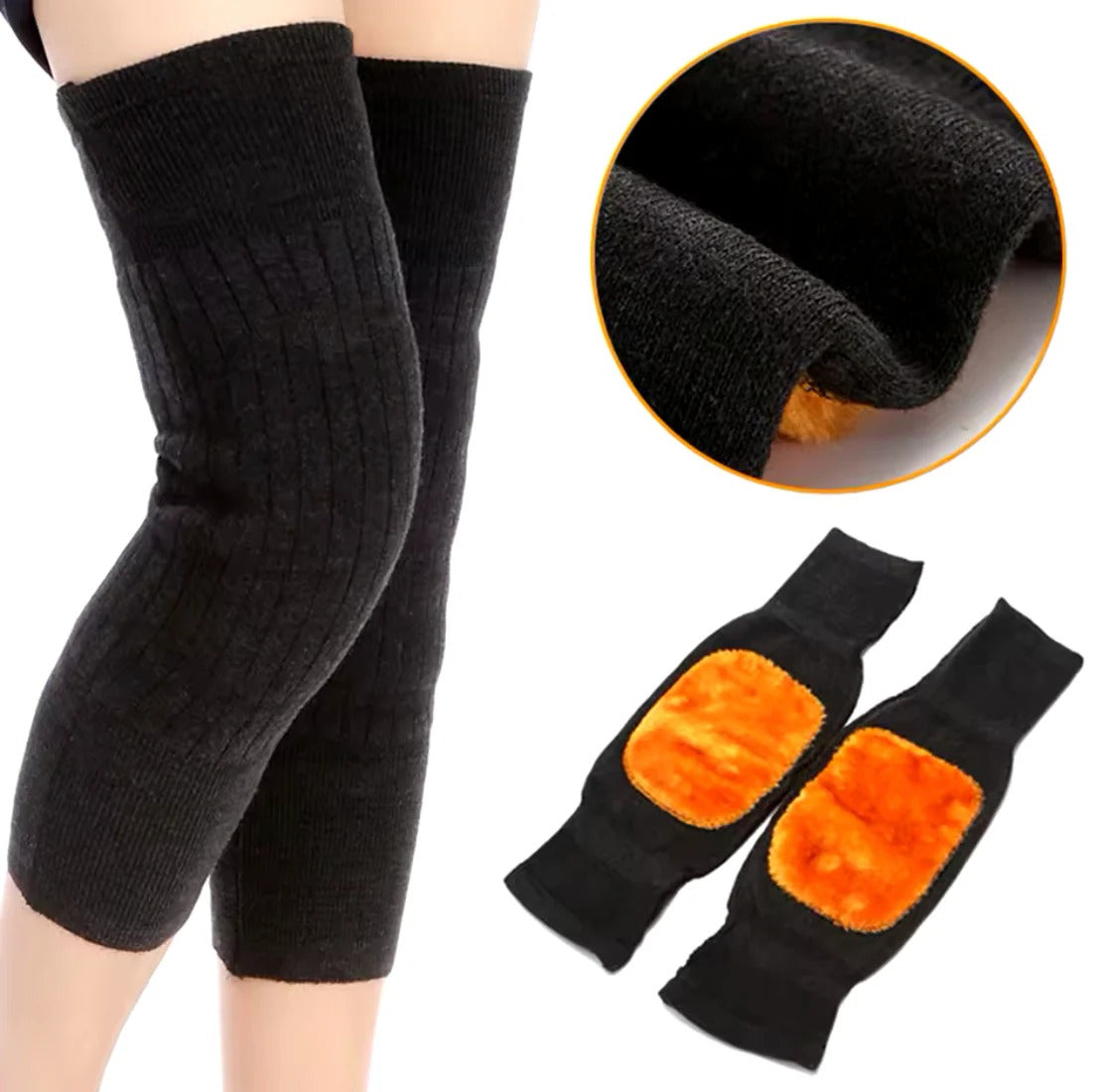 2 PCS Non-Slip Cashmere Wool Knee Pads Leg Warmer with Strap Adjustable for Men & Women