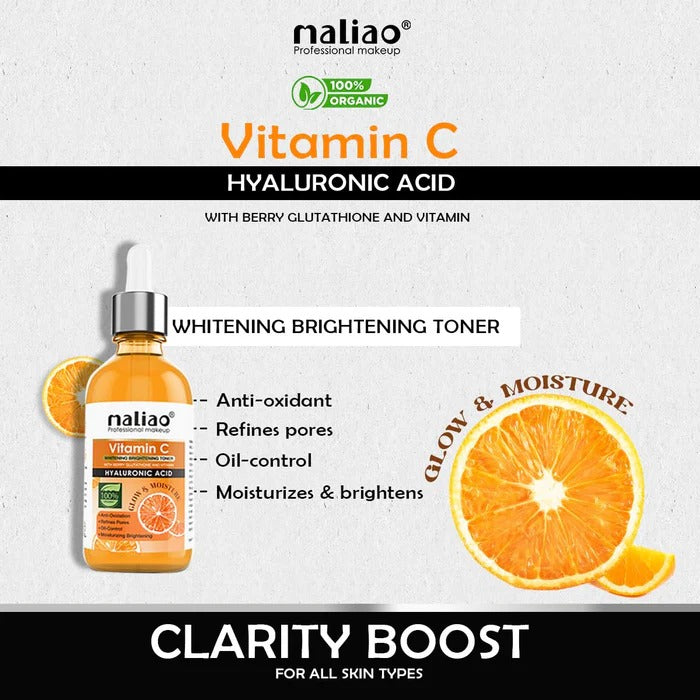 Maliao Vitamin C Whitening Brightening Toner with Berry Glutathione & Hyaluronic Acid (Anti-Oxidation, Refines Pores, All Skin Types)