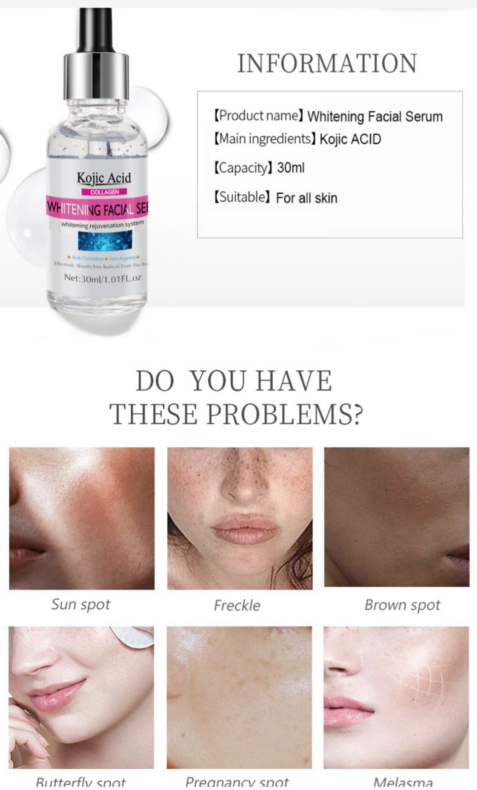 GUANJING KOJIC ACID WHITENING FACIAL SERUM 30ML