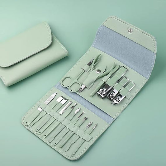 New Pack Of 16pcs Set Manicure Pedicure Grooming Kit, Stainless Steel set, Nail cutter set, Nails Care, Clipper, Nails tool Set, Professional Spa kit with PU Leather Case
