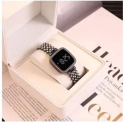 Diamond Touch Screen LED Watch Ladies Fashion Quartz Watch Diamond Steel Strap 30M Waterproof Watch for Women & girls
