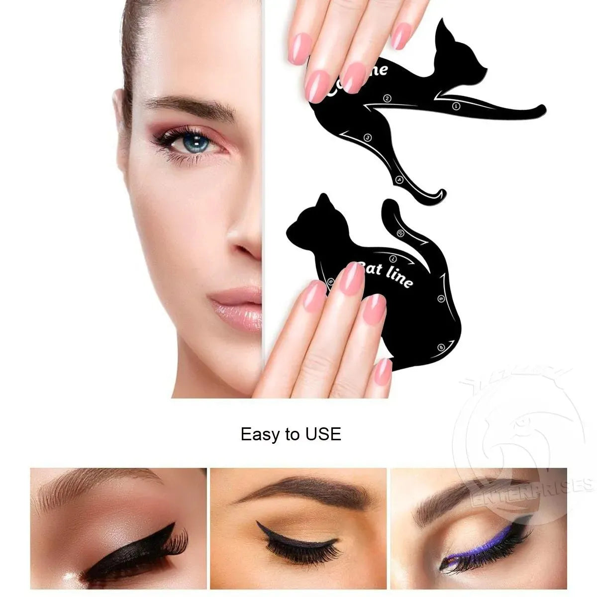2 pcs Smokey Eyeshadow Template Plate Professional Multifunction Black Cat Shape Eye liner & Eye Shadow Guide Template 12 in 1 Cat Eyeliner Stencil