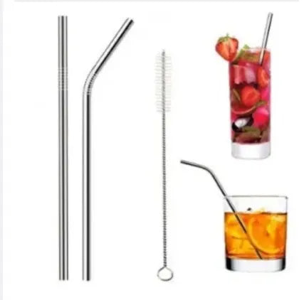 New Safe pollution Pack Of 3 Straight curved Stainless Steel Reusable Fruit Drinking Straws with FREE Cleaning Brush Eco-Friendly Durable Kitchen Utensils baby Drinking Metal Straws for Kids Straw Glasses