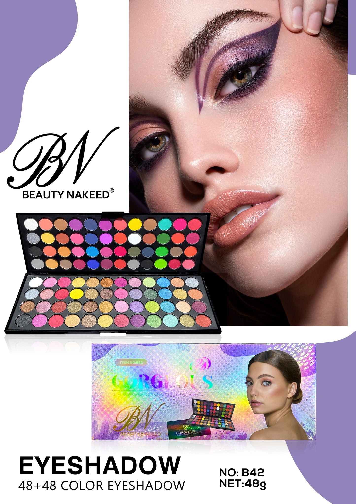 Beauty Nakeed makeup palette 48 eyeshadow 5 colour blusher + 5 colour highlighter