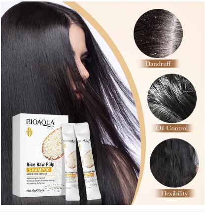 Bioaqua Pack Of 20pcs Rice Raw Pulp , Added Rice Extract Shampoo 10g Sachet For Girls and For Women BQY96520