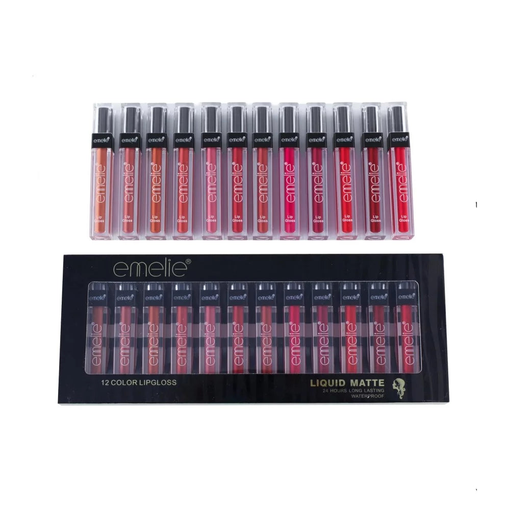 Emelie Lip Gloss 12 Pieces Lipgloss Pack Matte Lip Gloss Shades