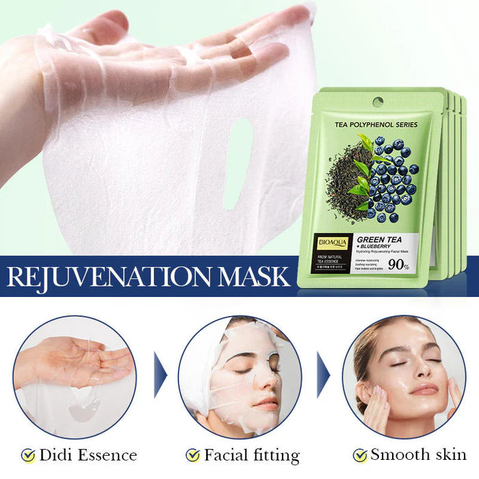 Bioaqua 1 Pc Green Tea + Blueberry Facial Mask Nourishing Moisturizing Brightening Sheet Mask