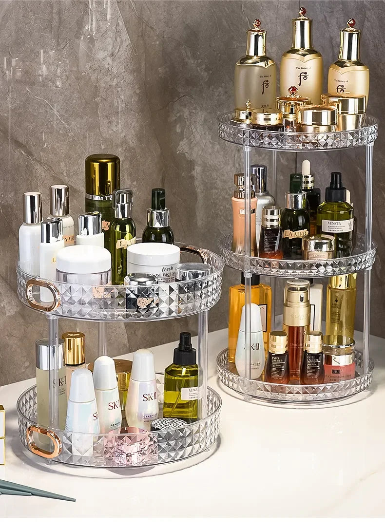 Luxury Dressing Table Cosmetic Rotating Storage Shelf Box Bathroom Desktop Shelf Perfume Skin Care Product Shelf Tray Shelf