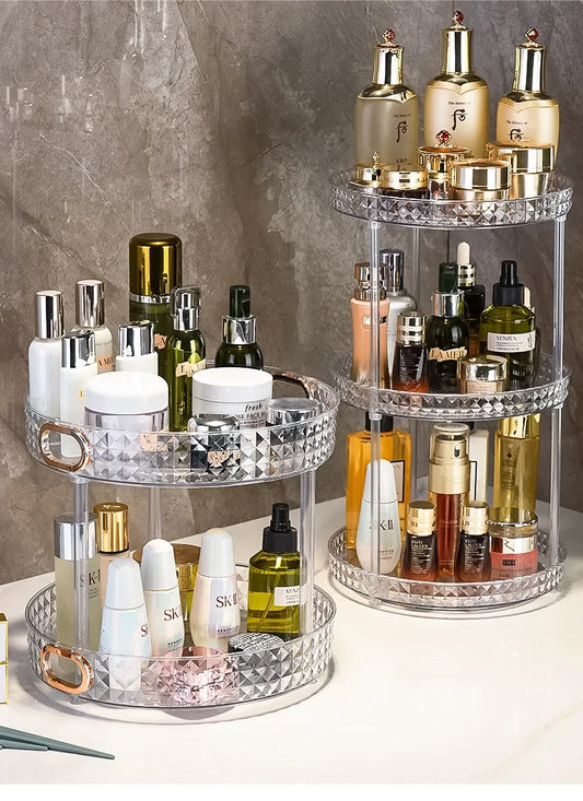 Luxury Dressing Table Cosmetic Rotating Storage Shelf Box Bathroom Desktop Shelf Perfume Skin Care Product Shelf Tray Shelf