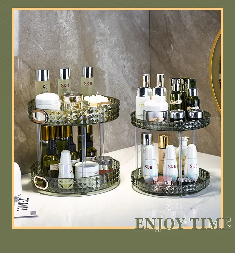 Luxury Dressing Table Cosmetic Rotating Storage Shelf Box Bathroom Desktop Shelf Perfume Skin Care Product Shelf Tray Shelf