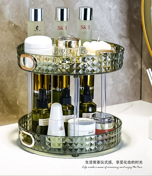 Luxury Dressing Table Cosmetic Rotating Storage Shelf Box Bathroom Desktop Shelf Perfume Skin Care Product Shelf Tray Shelf